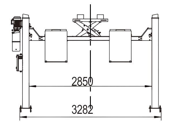 Rysunek techniczny do podnośnika czterokolumnowego 4T