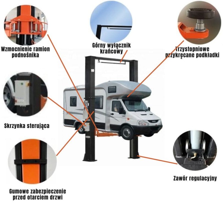 Podnośnik dwukolumnowy 6T łączony górą kolaż