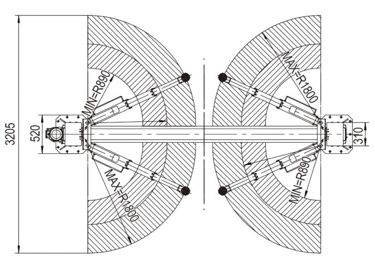 Rysunek techniczny do Podnośnika dwukolumnowego 6T łączony górą