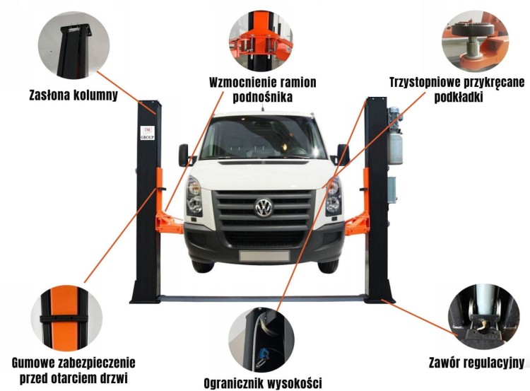 Podnośnik Dwukolumnowy Warsztatowy do Busów 5,5T Automat + Olej TM-GROUP