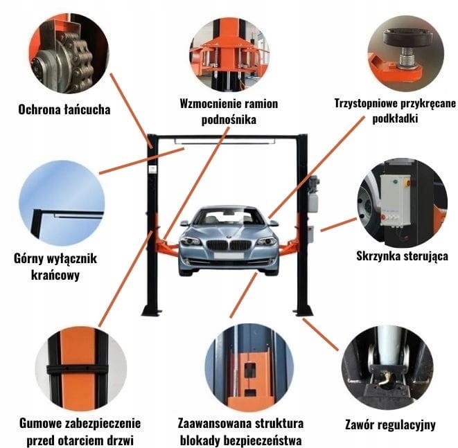 Podnośnik Dwukolumnowy Samochodowy Warsztatowy Łączony Górą 4T Automat