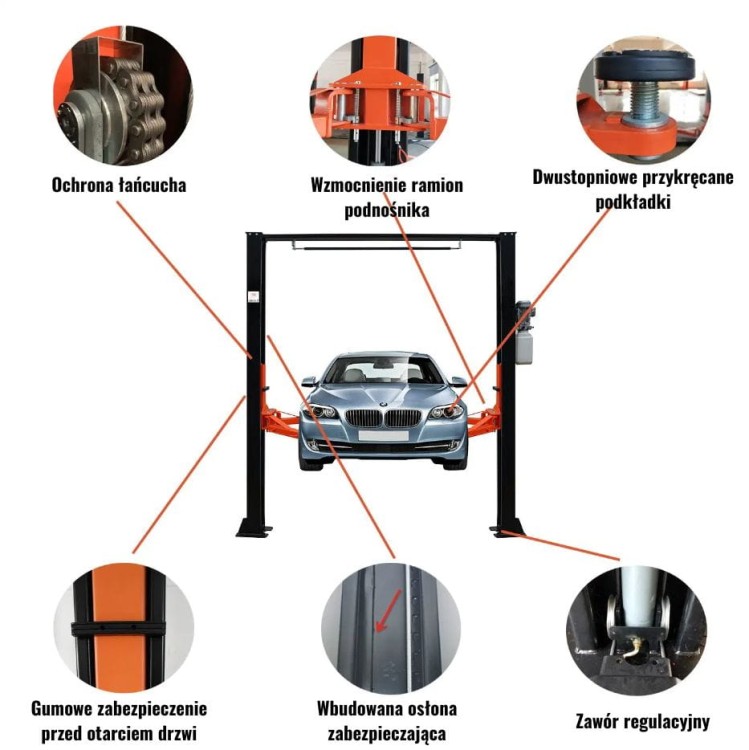 Podnośnik Dwukolumnowy Samochodowy Warsztatowy Łączony Górą 4T Półautomat