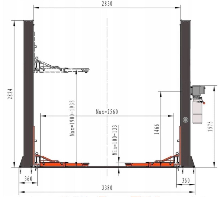 rys tech 1 Podnośnik dwukolumnowy warsztatowy 4T