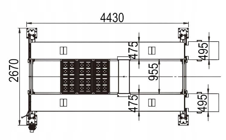Podnośnik czterokolumnowy 4T mobilny samochodowy rysunek tech