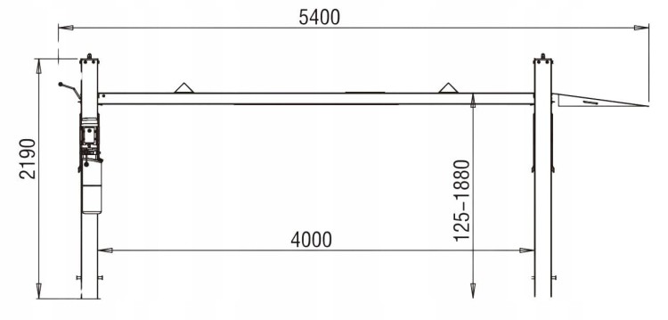 Podnośnik czterokolumnowy 4T mobilny samochodowy rysunek techniczny