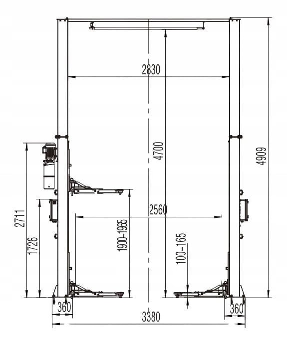 rysunek techniczny do podnośnik dwukolumnowy łączony górą XL 4T 4.9M automat