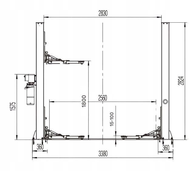 rysunek techniczny 1 Podnośnik Dwukolumnowy Warsztatowy 4T Niebieski