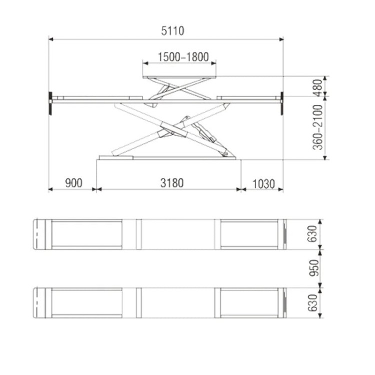 Rysunek techniczny Podnośnik nożycowy specjalistyczny profesjonalny 5T TM-GROUP
