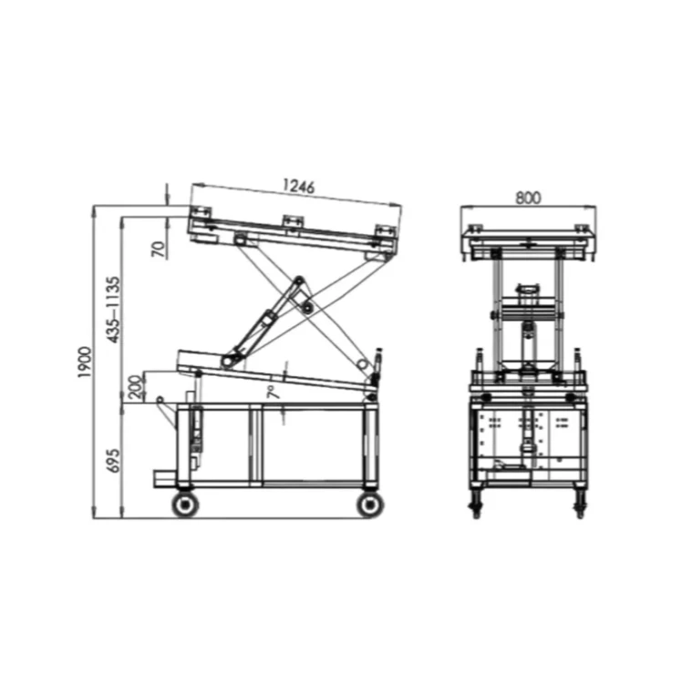 Podnośnik nożycowy do baterii pojazdów elektrycznych EV 1,5T TM-15A rysunek techniczny