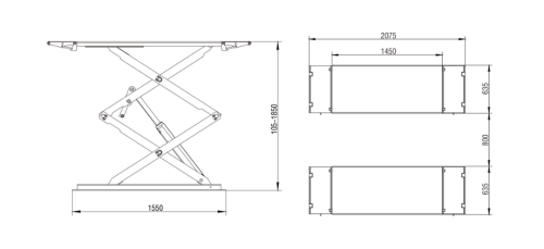 podnośnik nożycowy naposadzkowy VF3500 premium tm-group rysunek techniczny