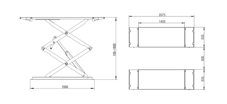 podnośnik nożycowy naposadzkowy VF3500 premium tm-group rysunek techniczny
